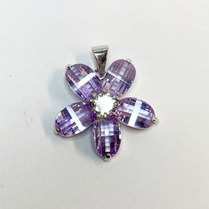 Sterling Silver Purple & Clear Cz Flower Pendant